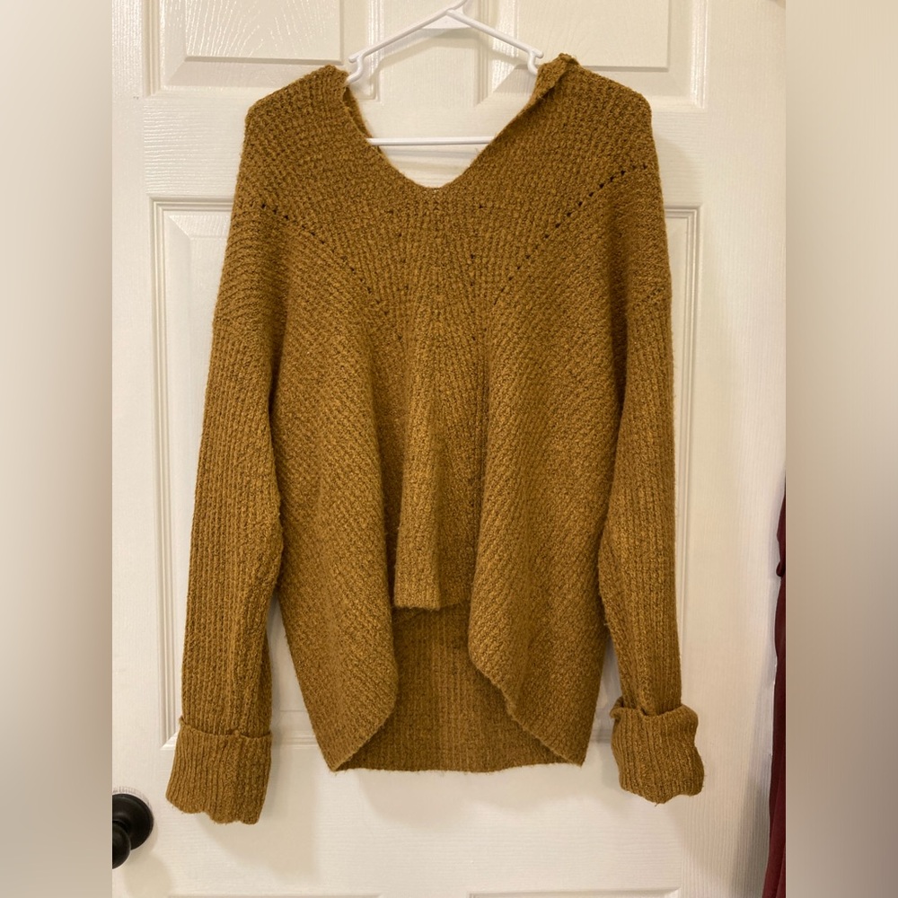 American Eagle Mustard Brown Hooded Sweater Size Large